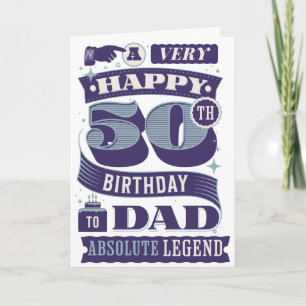 50th Birthday Dad Retro Hipster Typography Legend Card