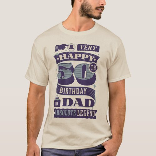 50th Birthday Dad Retro Hipster Typography Legend T_Shirt