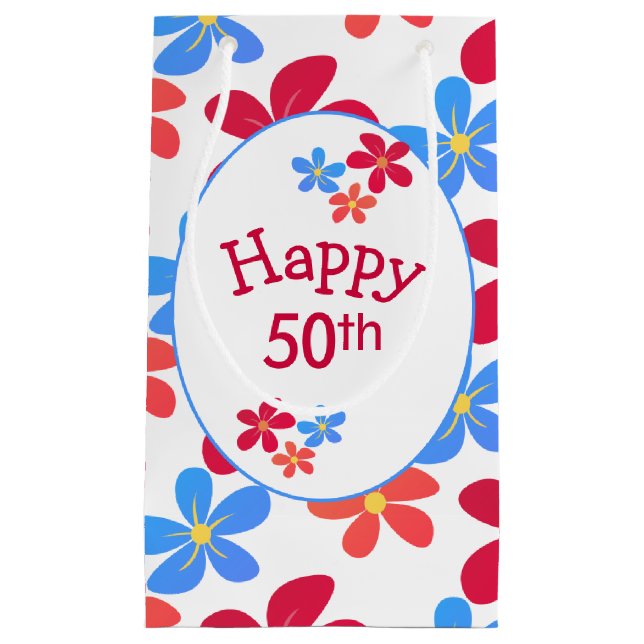 50th Birthday Daisies On White  Small Gift Bag (Front)