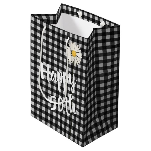 50th Birthday Daisy On Gingham Medium Gift Bag (Front Angled)