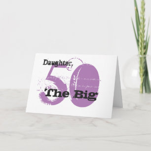 50th Birthday daughter, black & mauve text, white. Card