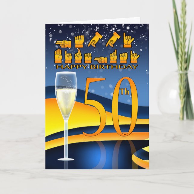 50th Birthday Deaf Language Happy Birthday Greetin Card (Front)