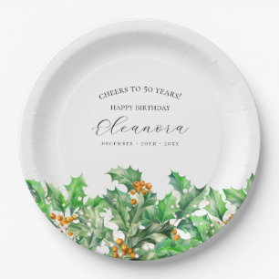 50th Birthday December Birth Flower Holly Custom Paper Plates
