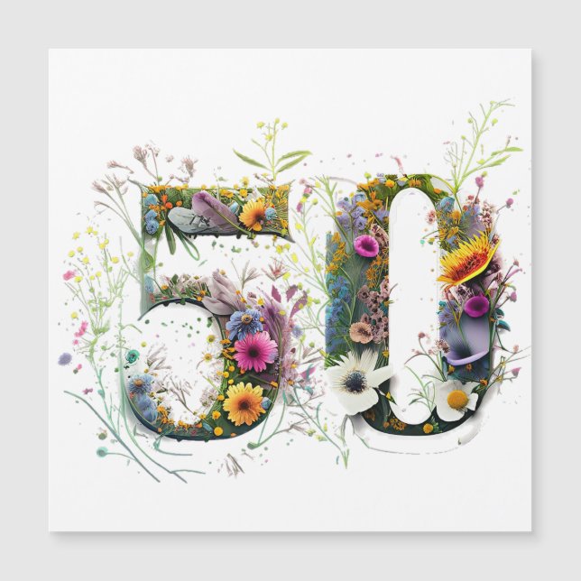 50th Birthday Decorative Wildflower Text (Front)
