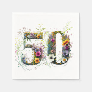 50th Birthday Decorative Wildflower Text Napkins