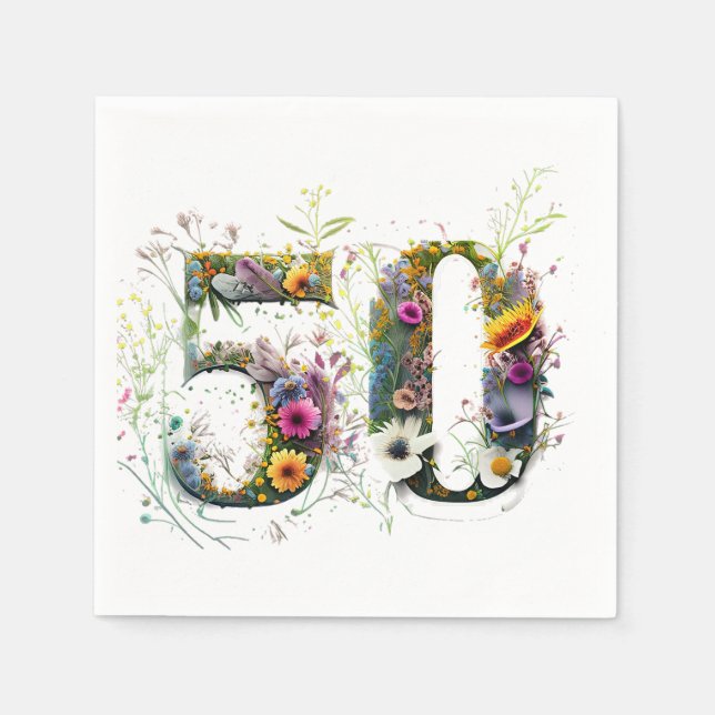 50th Birthday Decorative Wildflower Text Napkins (Front)
