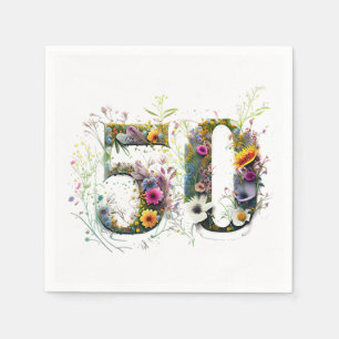 50th Birthday Decorative Wildflower Text Napkins