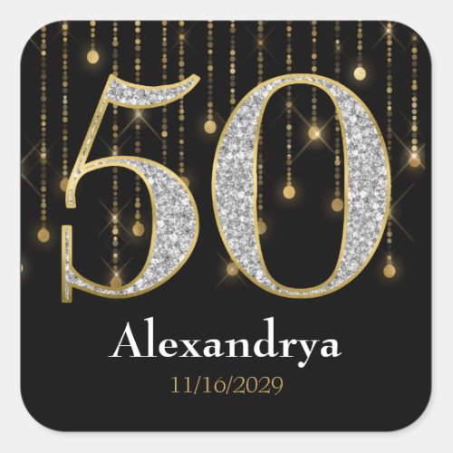 50th Birthday Diamonds Gold Favor Tags Stickers