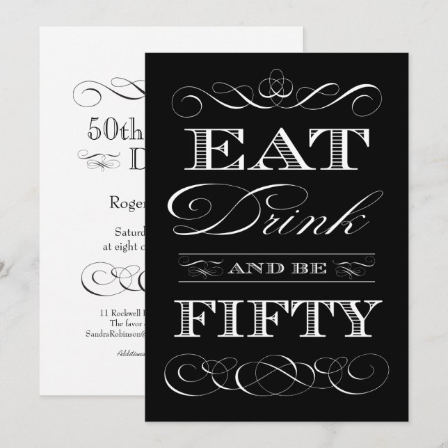 50th Birthday Dinner Party Eat Drink and be FIFTY Invitation (Front/Back)