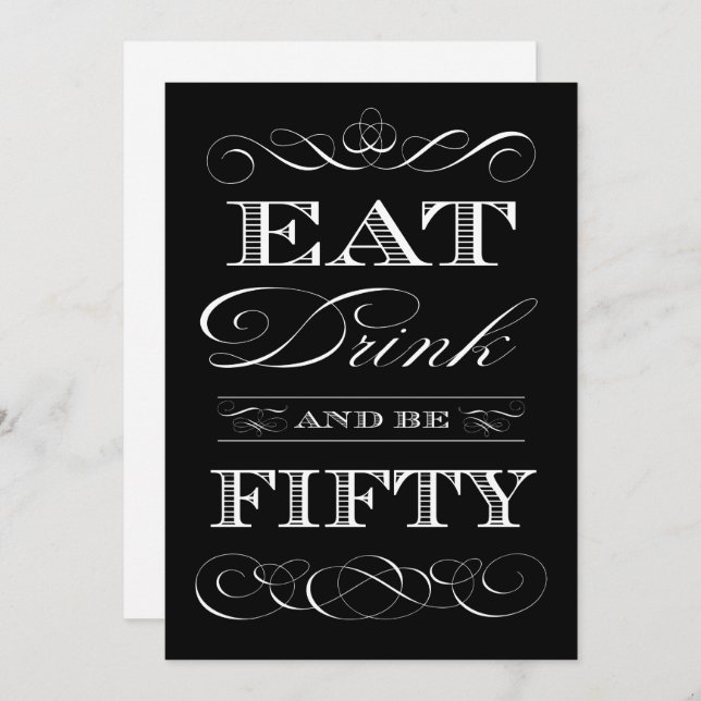 50th Birthday Dinner Party Eat Drink and be FIFTY Invitation (Front/Back)