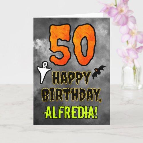 50th Birthday Eerie Halloween Theme  Custom Name Card