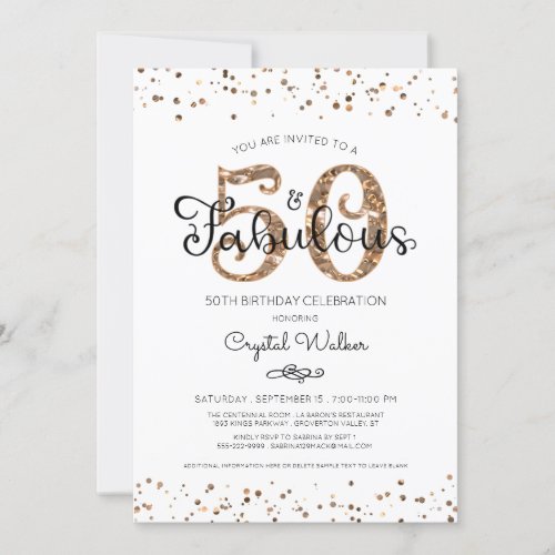 50th Birthday Elegant 50 AND FABULOUS Copper Gold Invitation