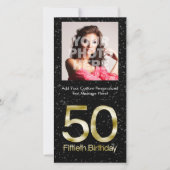 50th Birthday, Elegant Black Gold Glam (Front)