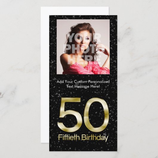 50th Birthday, Elegant Black Gold Glam (Front/Back)