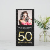 50th Birthday, Elegant Black Gold Glam (Standing Front)