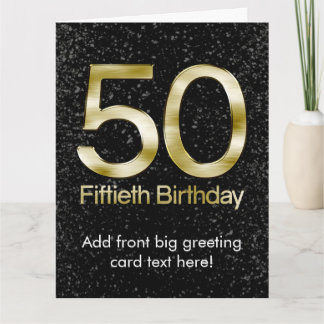 50th Birthday, Elegant Black Gold Glam Card