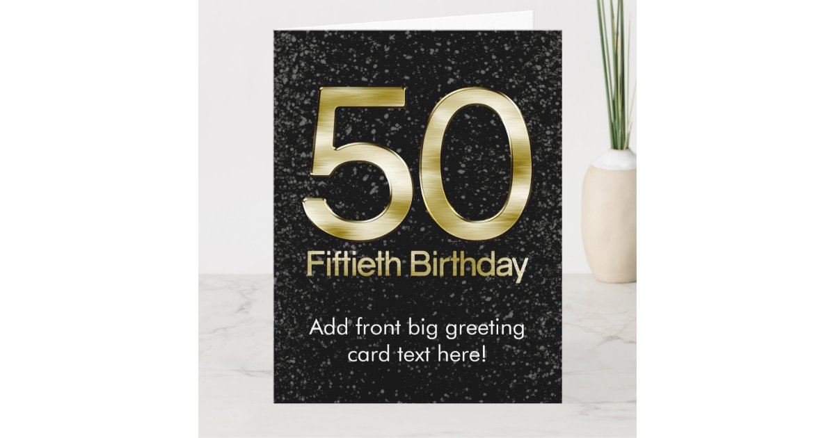 50th Birthday, Elegant Black Gold Glam Card | Zazzle