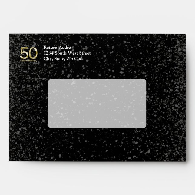 50th Birthday, Elegant Black Gold Glam Envelope (Front)