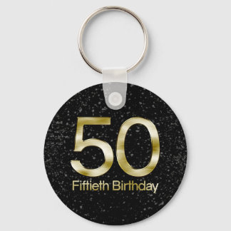 50th Birthday, Elegant Black Gold Glam Keychain