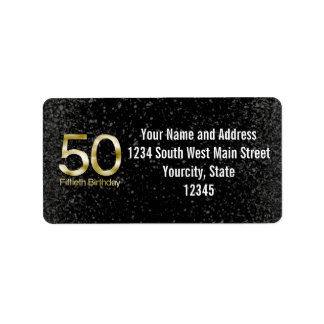 50th Birthday, Elegant Black Gold Glam Label