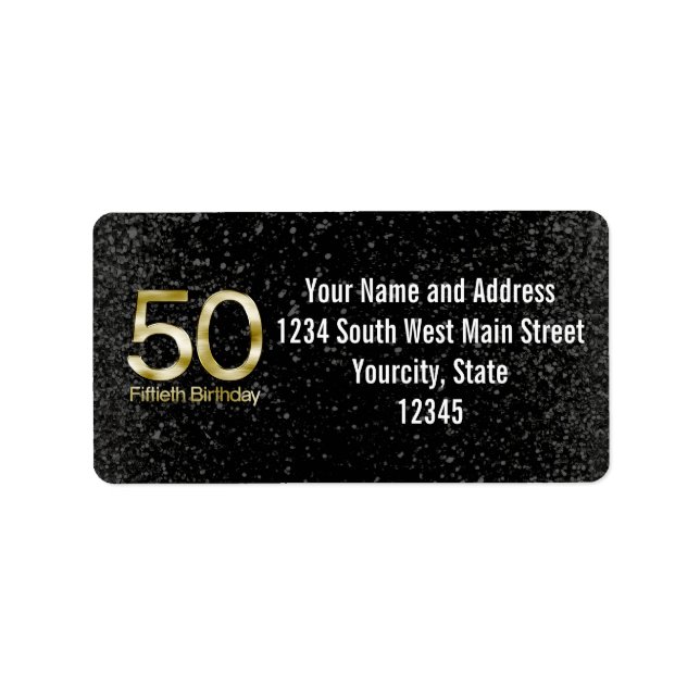 50th Birthday, Elegant Black Gold Glam Label (Front)