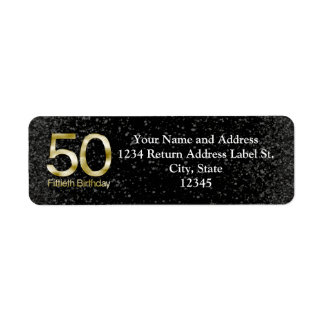 50th Birthday, Elegant Black Gold Glam Label
