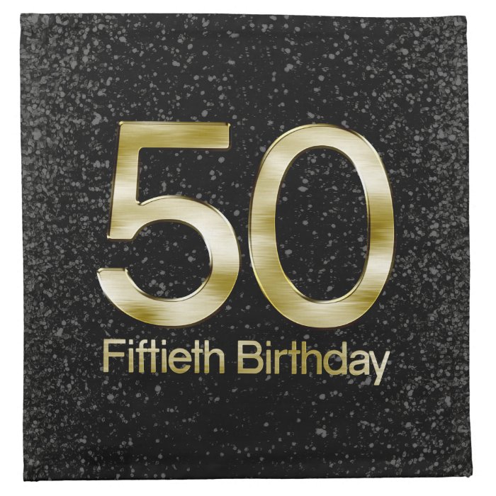 50th Birthday, Elegant Black Gold Glam Napkin