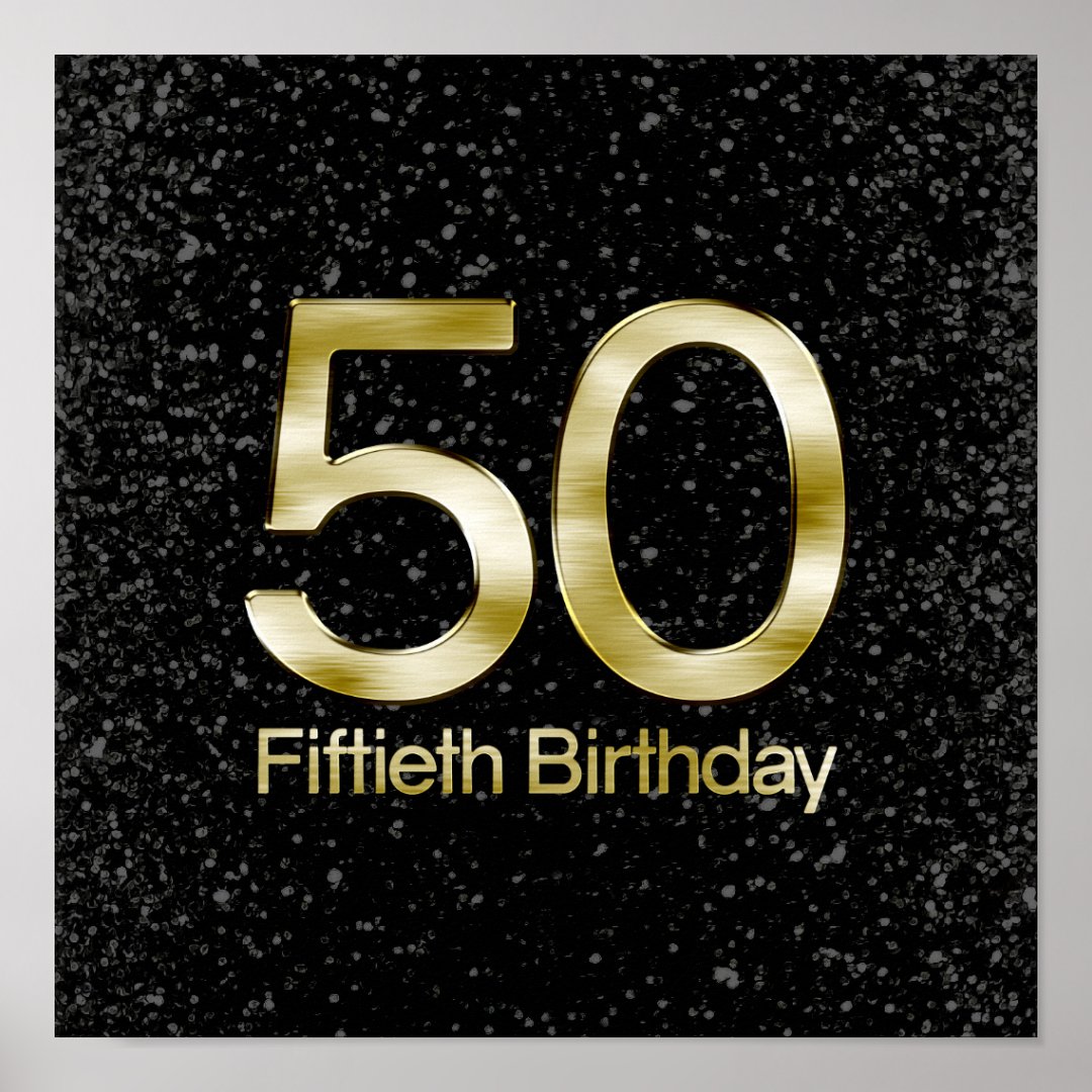 50th Birthday, Elegant Black Gold Glam Poster 