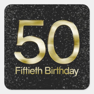 50th Birthday, Elegant Black Gold Glam Square Sticker