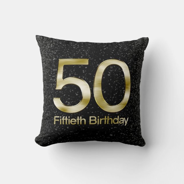 50th Birthday, Elegant Black Gold Glam Throw Pillow (Front)