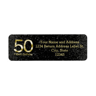 50th Birthday Elegant Black Gold Glamour Label