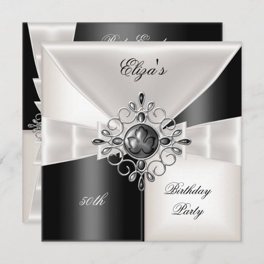 50th Birthday Elegant Black White Check Jewel (Front/Back)
