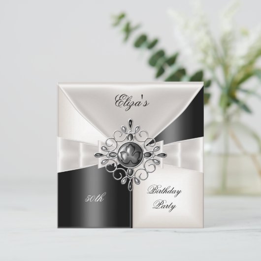 50th Birthday Elegant Black White Check Jewel (Standing Front)