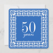 50th Birthday Elegant Blue and White Party Invites