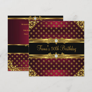 50th Birthday Elegant Burgundy Gold Spot Black Invitation