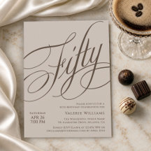 50th Birthday Elegant Calligraphy Taupe Espresso
