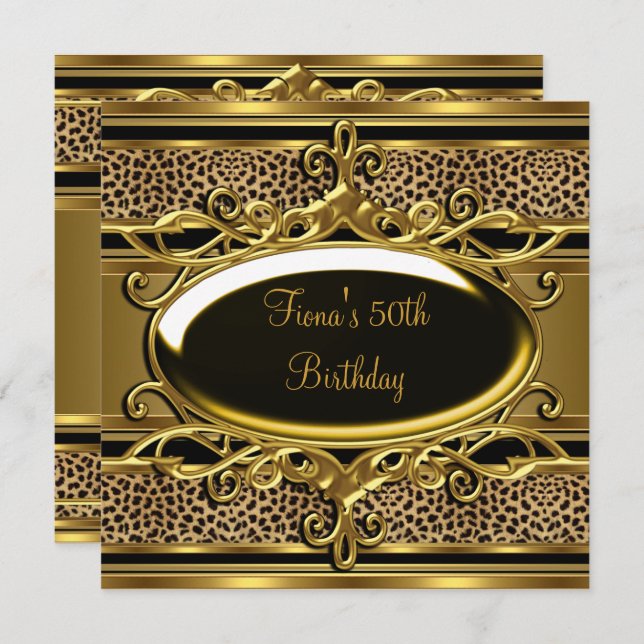 50th Birthday Elegant Classy Gold Black Invitation (Front/Back)