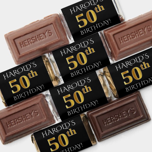 50th Birthday — Elegant, Faux Gold Look 50 + Name Hershey's Miniatures (Assorted)