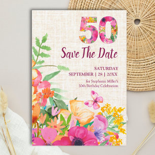 50th Birthday Elegant Floral Garden Butterflies Save The Date