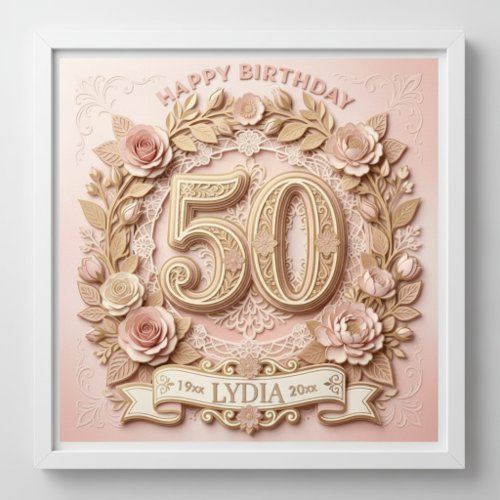 50th Birthday Elegant Floral Papercut Style Acrylic Print