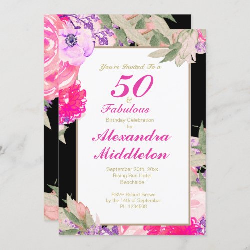 50th Birthday Elegant  Floral Roses Invitation