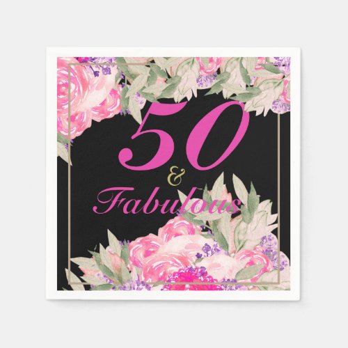 50th Birthday Elegant Floral Roses Invitation Napkins