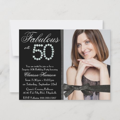 Elegant Glitter Diamond Fab 50 Photo Birthday Custom Announcements