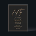 50th Birthday Elegant Gold Black Party Invitation<br><div class="desc">Elegant 50th birthday invitation in a black and gold design with "fifty" written at the top in a script font. Customize with your party details.</div>