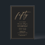 50th Birthday Elegant Gold Black Party Invitation<br><div class="desc">Elegant 50th birthday invitation in a black and gold design with "fifty" written at the top in a script font. Customize with your party details.</div>
