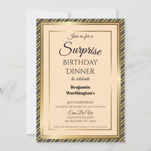 50th Birthday Elegant Gold Frame Surprise Dinner Invitation