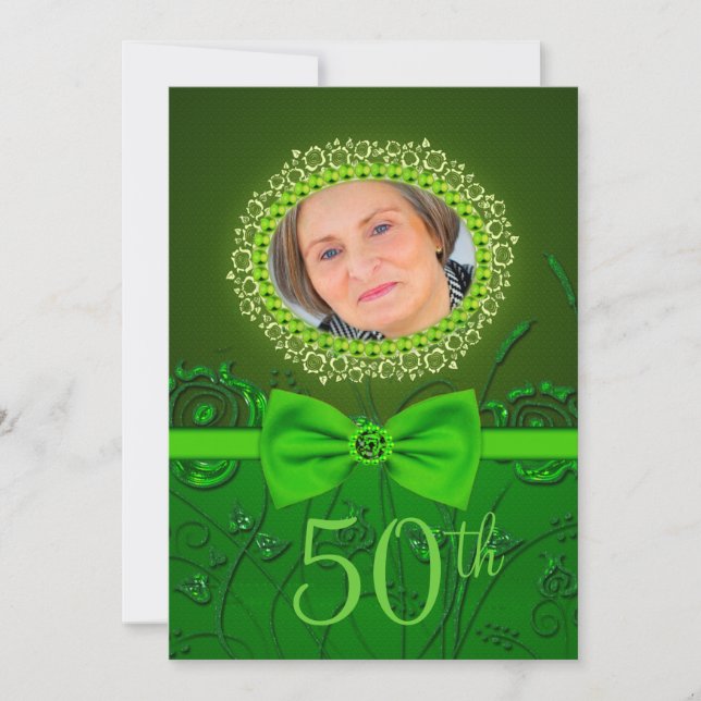 50th birthday elegant green floral invitation card (Front)