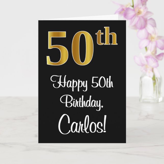 50th Birthday ~ Elegant Luxurious Faux Gold Look # Card (Orchid)