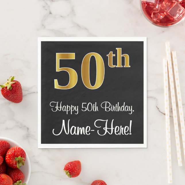 50th Birthday ~ Elegant Luxurious Faux Gold Look # Napkins (Insitu)