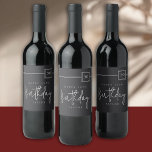 50th Birthday Elegant Minimalist Flat Black Wine Label<br><div class="desc">Celebrate a 50th birthday milestone in style with this simple, modern flat-black and ivory beige wine label.  The sleek minimalist layout pairs a deep matte black background with refined ivory-beige typography—featuring a bold sans-serif for the details and a graceful handwritten script for the word “Birthday.” A sleek square badge highlights...</div>